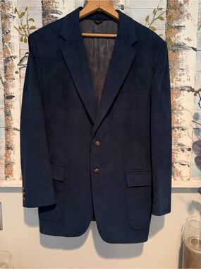 Classic Navy Suede Sport Coat - Elegant Two-Button Blazer
